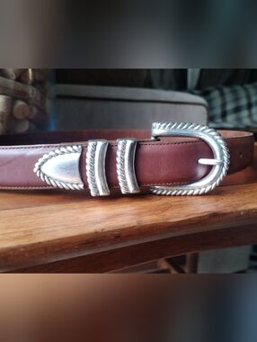 Brighton Brown Leather Belt with Silver Buckle